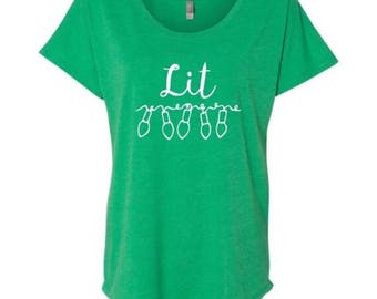Funny Women's Christmas Holiday Shirt, Funny women's graphic tees, lit christmas shirt, get lit, funny holiday shirt, funny christmas pajama