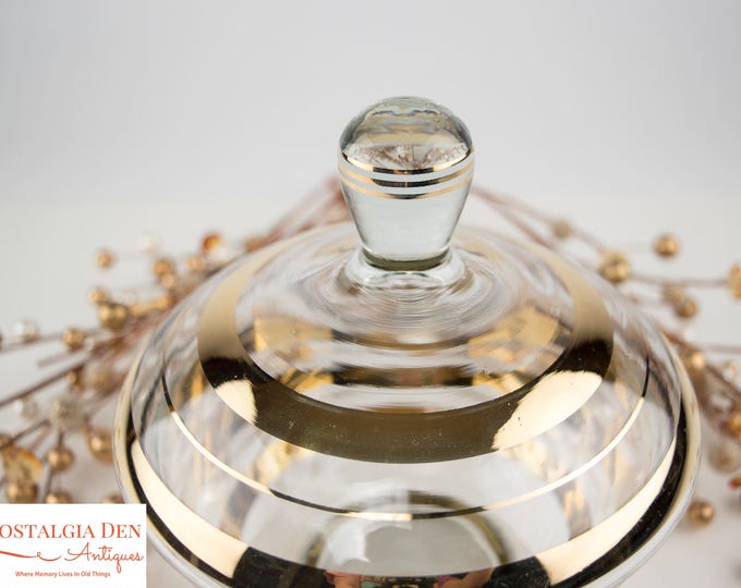 Vintage Crystal Jar | Gold Banded MCM Dish with Lid