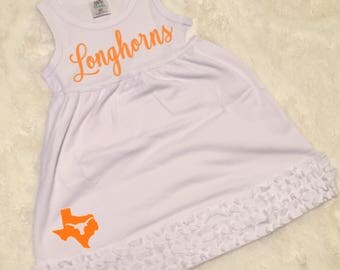 COLLEGIATE CORNER: Texas Longhorns Toddler GameDay Dress, UT Longhorns College Football little girl dress, Hook 'em Horns girls dress
