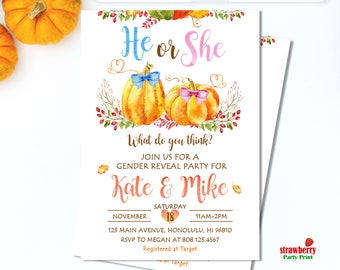 Pumpkin Gender Reveal Invitation. Pumpkin Baby Shower Invitations. Fall Gender Reveal Invitation. Little Pumpkin. Digital Printable. C38