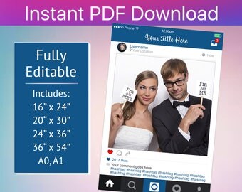 Custom Design Instagram Frame, Photo Booth Prop, Digital Download, Wedding Props, Digital File