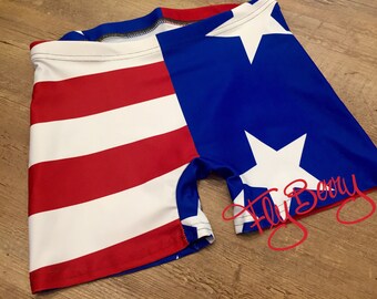 Independence Day Shorts - Stars and Stripes Women's Workout Shorts Fitness Wear Patriotic Workout Pants USA Flag Wonder Women 4th of July