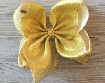 Gold Hair Bow, Girl hair bows, XL Gold Hair Bow, Jumbo Gold Hair Bow, Large Gold Hair Bow, Ready to Ship!