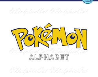 Pokemon Alphabet, blue, yellow letters, digital picture for make logo, cut, scrapbooking png, svg, dxf, eps vector, printable studio files