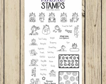 Unicorn Planner Stamp Set, Magical Planner, Chore Stamp, Work out, gems, pizza, study, school