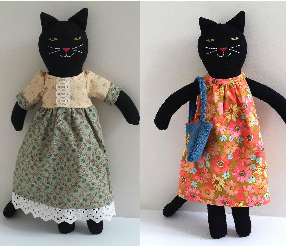 Rag Doll Cat Black Cat with 2 Outfits 18 inch Cloth Doll