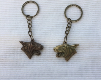 bull terrier keyholder made from brass .polished and patina finish