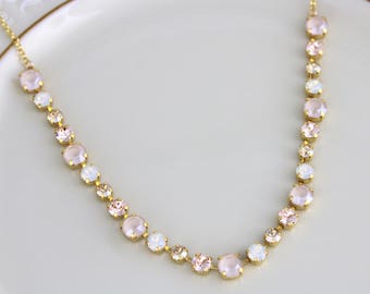 Gold necklace, Bridal necklace, Bridal jewelry, Swarovski necklace, Wedding necklace, Champagne crystal necklace, Bridesmaid necklace, Opal