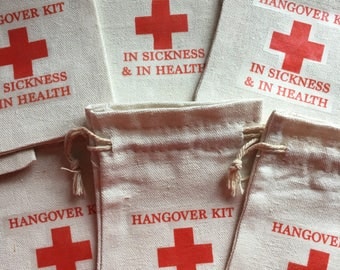 10 x Cotton Hangover Recovery Kit Favour Bags In Sickness & In Health - Fun, funky Quirky Gift