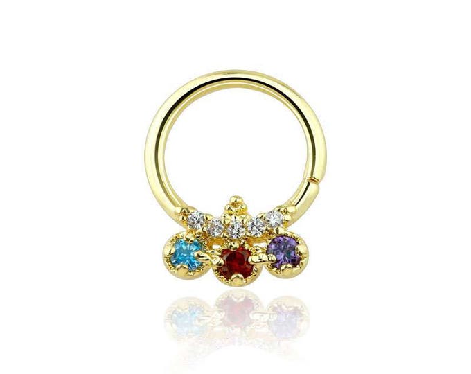 Trilink Design Multi Colored CZ 316L Surgical Steel Septum Ring