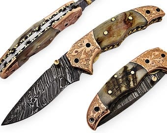 100% handmade Damascus steel with special handle Liner Lock pocket folding knife/pliant Damas /Damaskus Falten 4008
