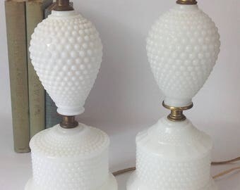 Pair of Vintage Milkglass Lamps Hobnail Table/Boudoir Shabby Chic Cottage Style