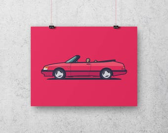 Saab 900 Car Poster Art Print (Side)