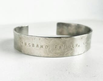 Men's rugged personalized message bracelet / Men's jewelry / Father's Day gift/ For Him / Dad / Men's cuff bracelet / Hammered bracelet