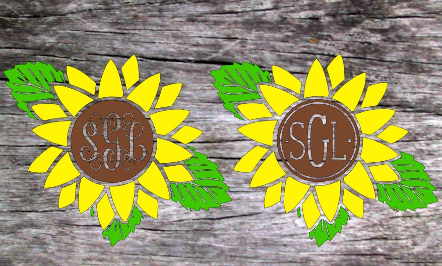 Sunflower monogram decal TWO MONOGRAM STYLE sunflower decal