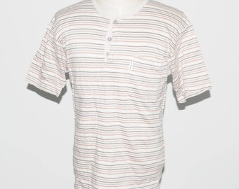Vintage Pierre Balmain Paris Single Pocket Stripe Striped T-shirt Medium Size Made In Paris