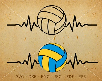 Heartbeat Volleyball SVG, Volleyball Clipart Silhouette Cricut Cut Files (svg, dxf, eps, png, jpg, pdf)