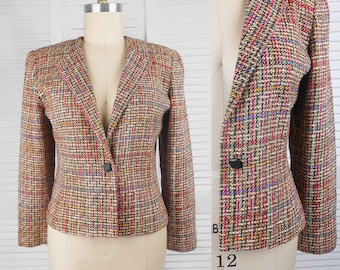 VINTAGE 80s Lucia Darling Pure Silk Tweed Womens Jacket Made in Australia