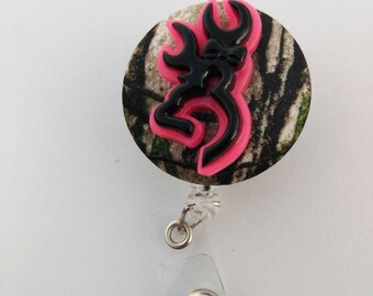 Camouflage Browning pink deer on retractable badge reel