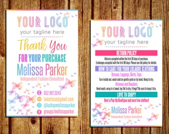 Care And Thank You Card - Home Office Approved - Business Card - Care Instructions - Return Policy - Personalized - YOU PRINT - 4x6 and 5x7