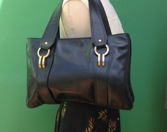 70s leather Bag | Vintage Handbag | 70s Handbag | Black leather Bag