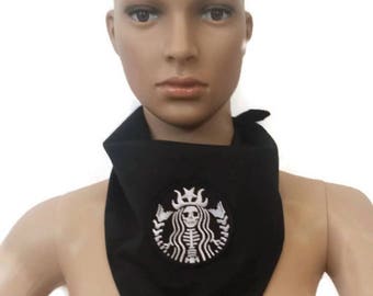 Embroidered skeleton Starbucks patch reversible scarf-bandanna-Halloween-trick or treat-black-one size fit