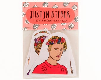 JUSTIN BIEBER, Flower Crown, 6 piece sticker set, Justin Bieber stickers, flower crown stickers, Justin Bieber purpose, Justin Bieber gift