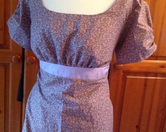 Regency dress, jane Austen day dress various sizes 12 and 14 bust 36" & 38" lavender with ivory vines and lilac belt