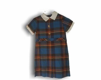 Vintage Girls Dresses Plaid Summer Dress | 60s Dress Short Sleeve Dress Red Plaid Dress | 60s Summer Dress Short Sleeved Dress Vintage Dress