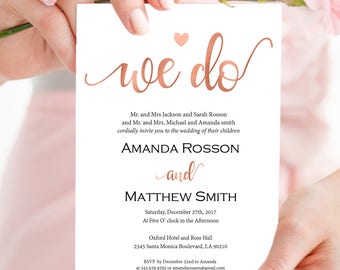 Rose Gold Wedding Invitation - We Do Wedding Invitation - Wedding Invitation Template - Rose Gold Wedding -Downloadable wedding #WDH8R2293