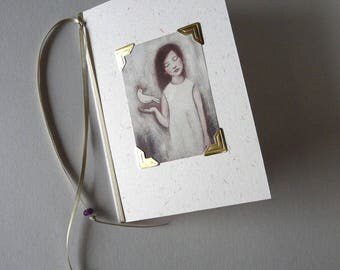 Folded card with illustration + Ribbon and beads