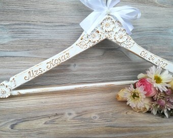 Wedding Dress Hanger Personalized Bridal Name Bridesmaid Shabby Wedding Dress Hanger Personalized Bridal Name Bridesmaid Shabby