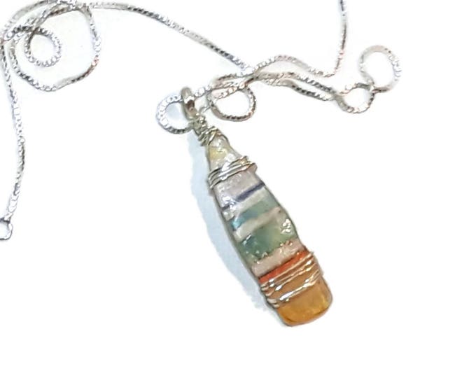 Tiny Beach glass jewelry - women - Dainty -Gift for Wife - Wire Wrap Beach Scene Beach Glass -Lake Michigan - Sterling Silver Chain