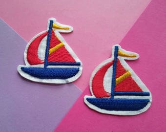 Two Sailboat Iron On Patches/Clothing Patch/Applique/Sewing Supplies/Embroidered Patch/Jacket Patch/Children's Patch