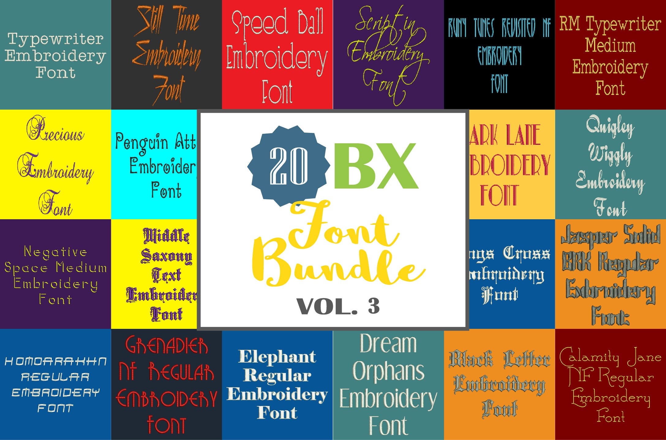 Machine Embroidery Fonts 20 BX Font Bundle Volume 3