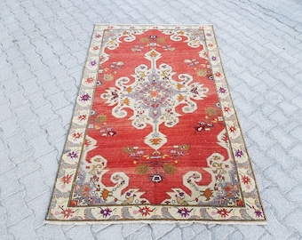 4'6'' x 7'3'' Vintage Oushak Rug, Vintage Turkish Distressed Rug, Low Pile Worn Oushak Rug, Faded Color Carpet, Rug, Rugs