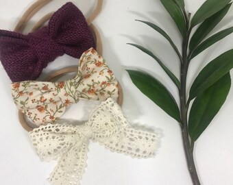 Baby Bow Set | Baby Floral headbands -Baby Headband - Baby Girl Headband - Baby Girl Bow - Toddler Headband - Baby Bow - Nylon Headbands -