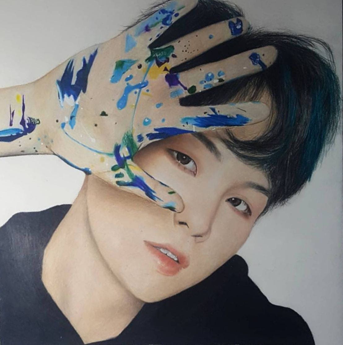 BTS Suga coloured pencil drawing mini print