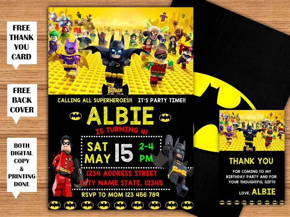 Lego Batman Kids Birthday Printable InvitationFREE Thank You