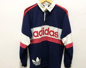 BIG SALE Vintage Adidas Rugby Shirt Hip Hop Adidas Spellout Adidas Trefoil Big Logo