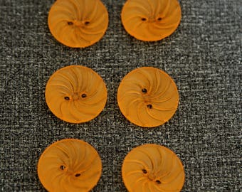Set of 6 curved buttons easy sewing Tangerine color