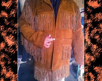 mens fringe jacket mens/fringed coat mens/mens cowboy coat/70s Vintage Clothing/western/leather jacket/suede/native american/pioneer/boho