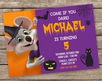 Chuck E Cheese Invites, Chuck Halloween Invitation, Chuck E Cheese Birthday, Chuck E Cheese Themed Invitation