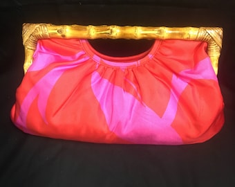 Vintage By Banana Republic Pink Satin And Bamboo Clutch Bag