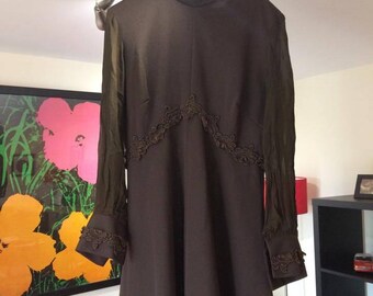 Vintage 1960s Mod Brown Dress Size 12