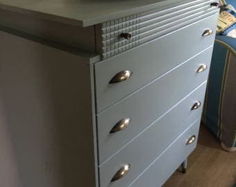 Harris Lebus mid century Chest of Drawers in Farrow and Ball Blue-Green estate eggshell