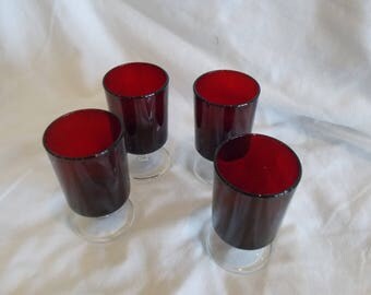 Vintage Ruby Red Drinking Glasses. 4 Per Set.