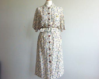 1980 button up summer silk dress floral print
