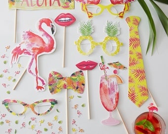 Flamingo Party Photo Booth Props, Birthday Party Photo Props, BBQ Party Photo Props, Summer Party Photo Props, 10 Props