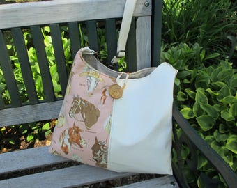 Glitter Vinyl Handbag, Horse Tote, Handmade Cotton CanvasTote Bag, Equestrian Theme Hobo Bag by DarkHorsesDesigns